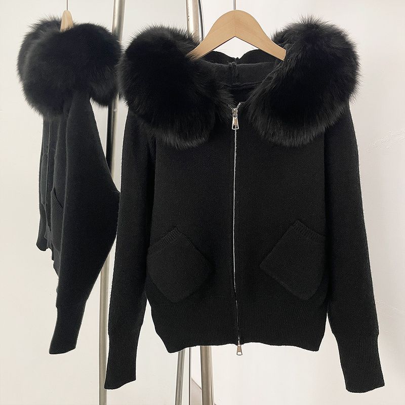 Oversized Hooded Cardigan Cozy Sheep Wool & Acrylic Blend, Loose Fit Long Sleeve Knit Sweater, Fall Winter Elegant Outerwear_voghion.com