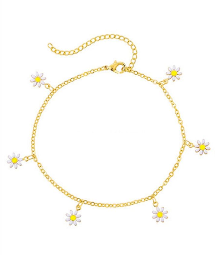 Accessoires Böhmische Perlen-Gänseblümchen-Blumen-mehrschichtiges Fußkettchen im Sommer-Strand-Stil_voghion.com