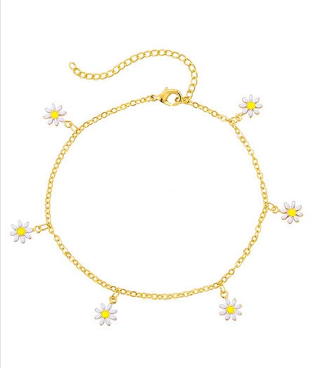 Accessoires Böhmische Perlen-Gänseblümchen-Blumen-mehrschichtiges Fußkettchen im Sommer-Strand-Stil_voghion.com