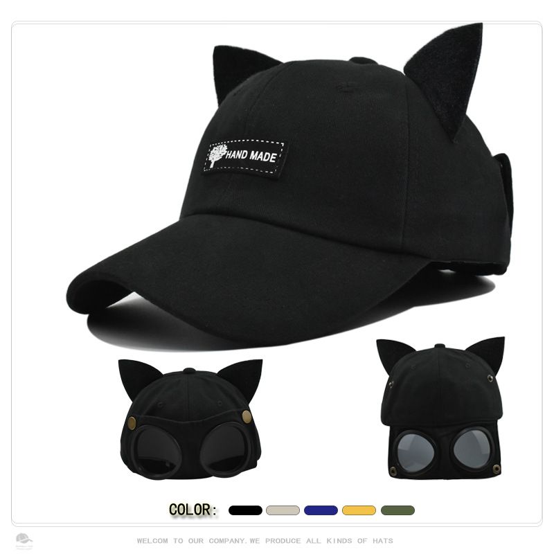 Bonita gorra de piloto con orejas de gato, personalidad masculina y femenina, gorra de gafas versátil, visera para exteriores, gafas de sol, gorra de béisbol_voghion.com