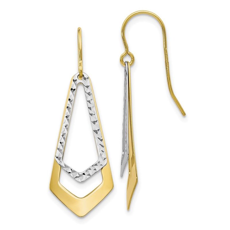 10K Two-tone D/C Shepherd Hook Dangle Earrings_voghion.com