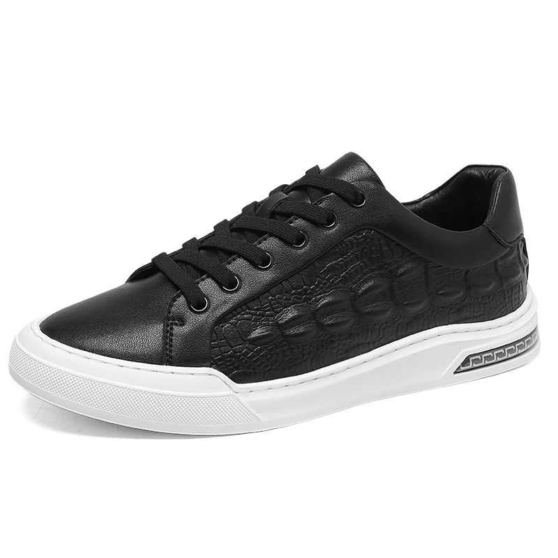 Crocodilo Estação Europeia Novo Couro Preto Casual Board Versátil Moda Masculina Sapatos_voghion.com