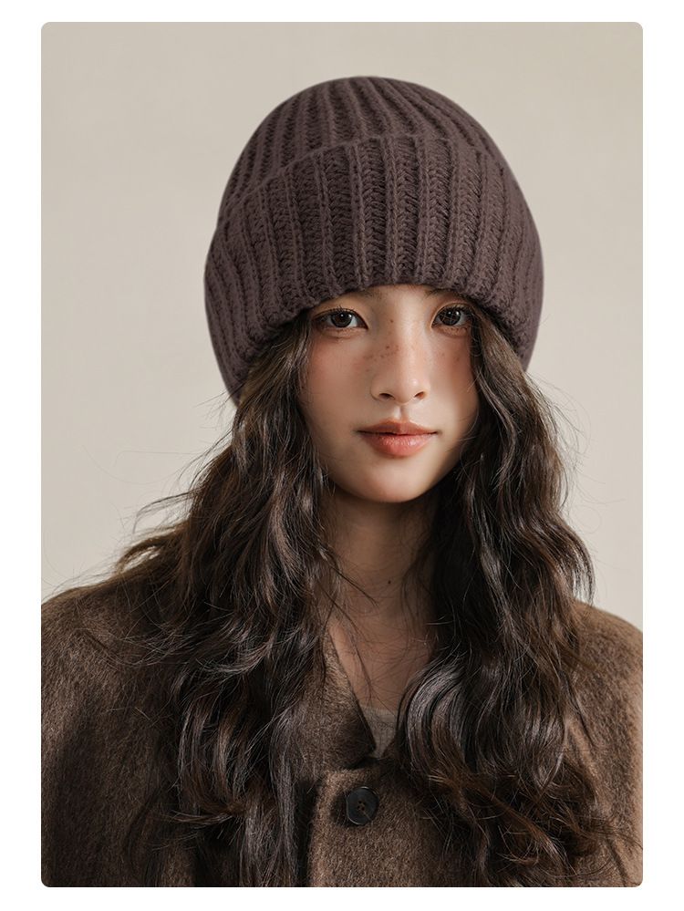 New Winter Women's Balaclava Hat, Outdoor Warm Woolen Hat, Thickened Face Enhancing Small Knitted Hat, One Hat, Two Straps_voghion.com