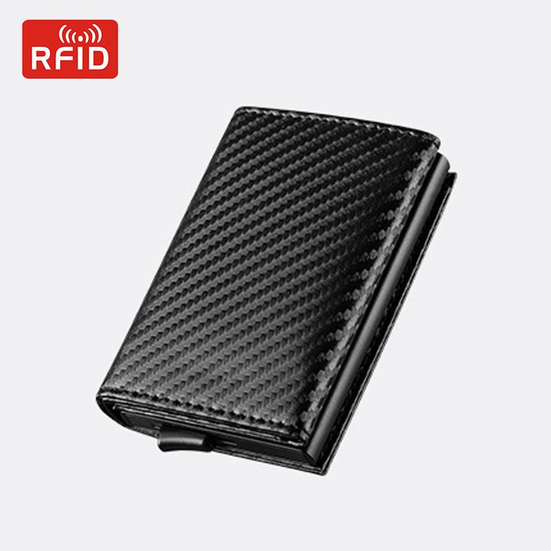Passport Covers & Wallets RFID Men's Card Holder Card Holder Zipper Simple Brake Aluminum Alloy Pop Up Carbon Fiber Wallet Anti Theft Brush_voghion.com