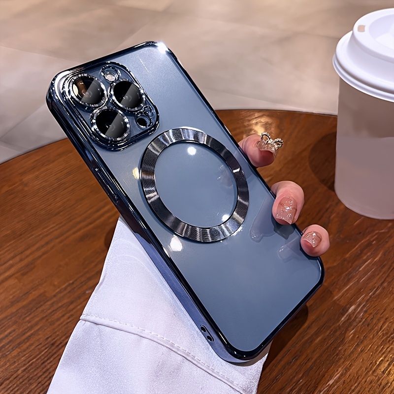 Prabangus dengtas magnetinis telefono dėklas, suderinamas su 15 14 13 12 11 Pro Max - skaidrus minkštas TPU kameros objektyvo apsauginis dangtelis su belaidžiu įkrovimu_voghion.com