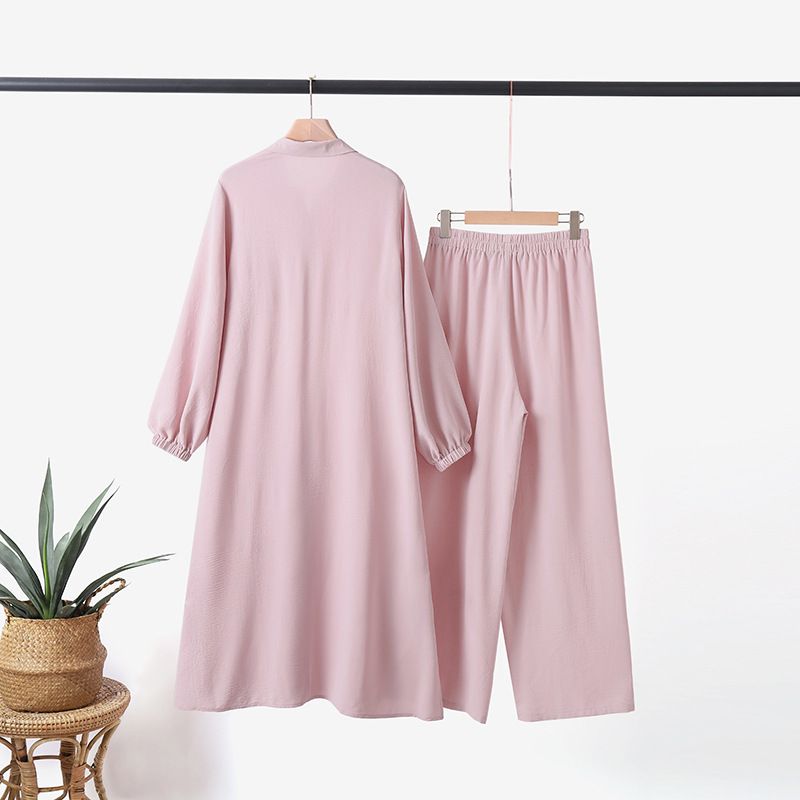Elegant Muslim Women's Two-Piece Set - Long Sleeve Blouse & Wide Leg Pants - Modest Islamic Fashion For Spring & Autumn_voghion.com