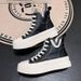 Casual High-Top White Shoes Women's 2023 Autumn New Thick-Soled Board With Lace-Up Sports Students' All-Match Breathable_voghion.com