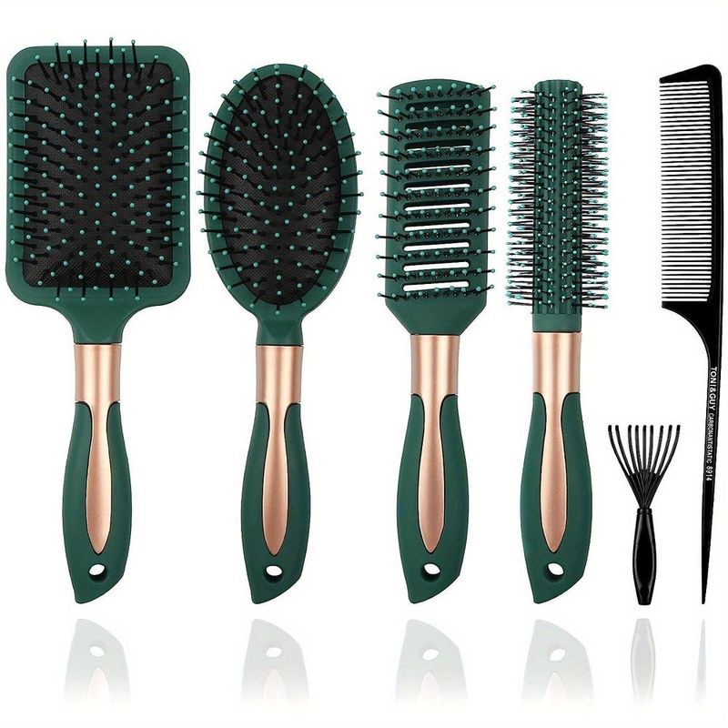 6pcs Hairdressing Comb Brush Set Paddle Air Cushion Comb Oval Air Bag Comb Rib Comb Round Curling Comb Rat Tail Comb Hair Brush Cleaning Comb_voghion.com
