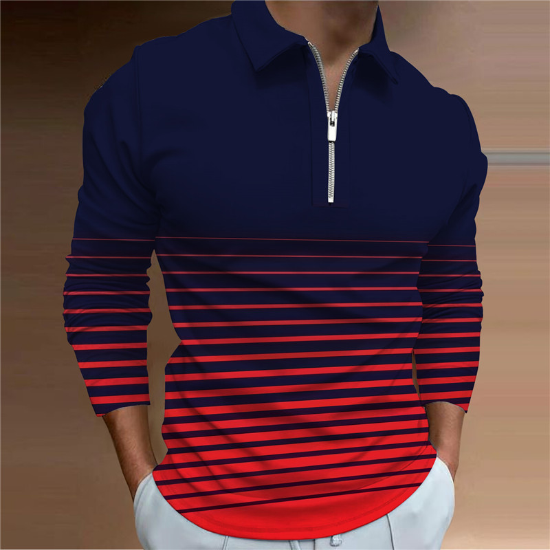 Luxuriöses, lockeres Herren-Poloshirt mit breiten Streifen, Business Casual Light Fashion Herrenhemd_voghion.com
