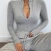 2023 Autumn/winter New Bottom Shirt Fashion Plush Long Sleeve Zipper Tight Jumpsuit Women's_voghion.com