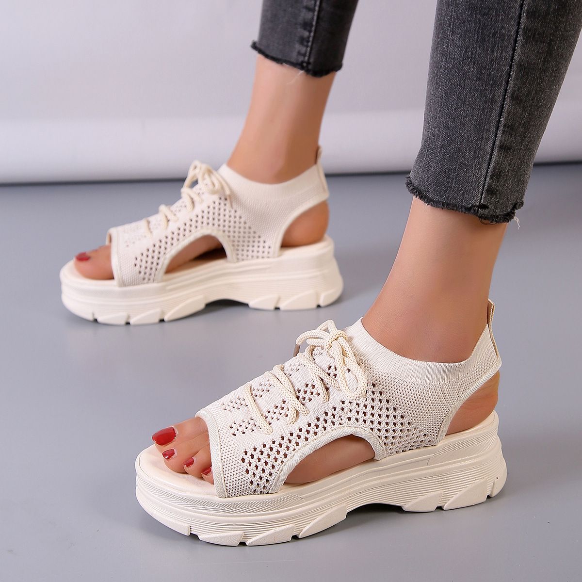 Muffin Plateau Lässige Sandalen im römischen Wind Flying Vega-Stil_voghion.com