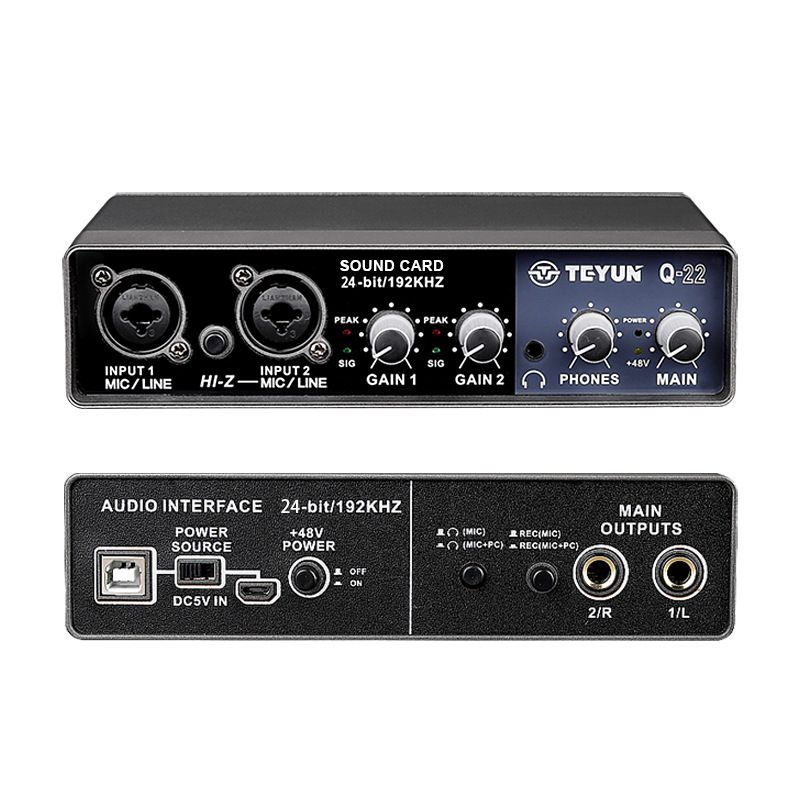 Audio interfész 24 Bit/192 Khz 2x2 USB Hangkártya Mikrofon előerősítő támogatás Mikrofon gitár basszus Számítógépek Felvétel Teyun_voghion.com