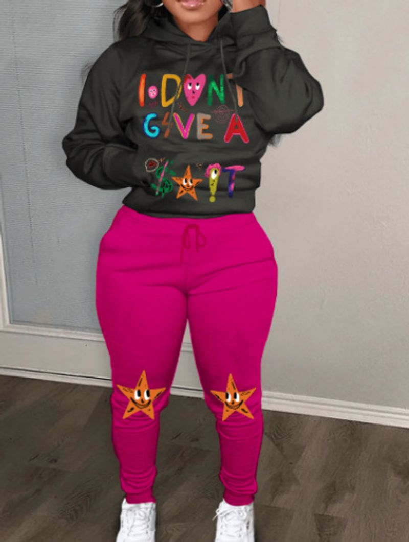 Sweat-shirt à capuche et pantalon de sport décontracté, marque tendance, imprimé de dessin animé, costume spot, grande taille_voghion.com