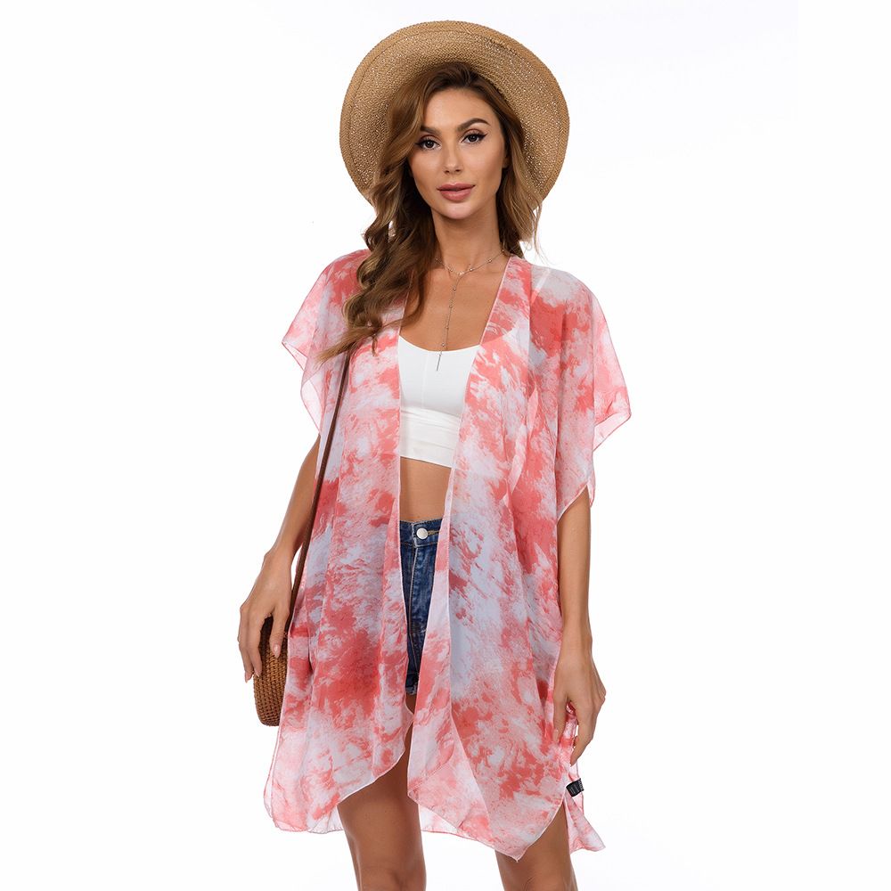 Nieuwe grensoverschrijdende strandkleding in Europese en Amerikaanse stijl zomer chiffon zonnebrandcrème sjaal buitenlandse handel vest met vleermuismouwen bikiniblouse_voghion.com