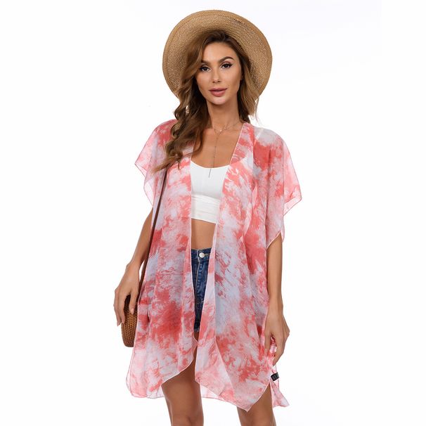 Nieuwe grensoverschrijdende strandkleding in Europese en Amerikaanse stijl zomer chiffon zonnebrandcrème sjaal buitenlandse handel vest met vleermuismouwen bikiniblouse_voghion.com