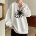 Loose Men's Spider Web Print Jumper (shoulder Pleated Design) Long Sleeve Casual Patterned Sweatshirt Boyfriend Style Gift_voghion.com