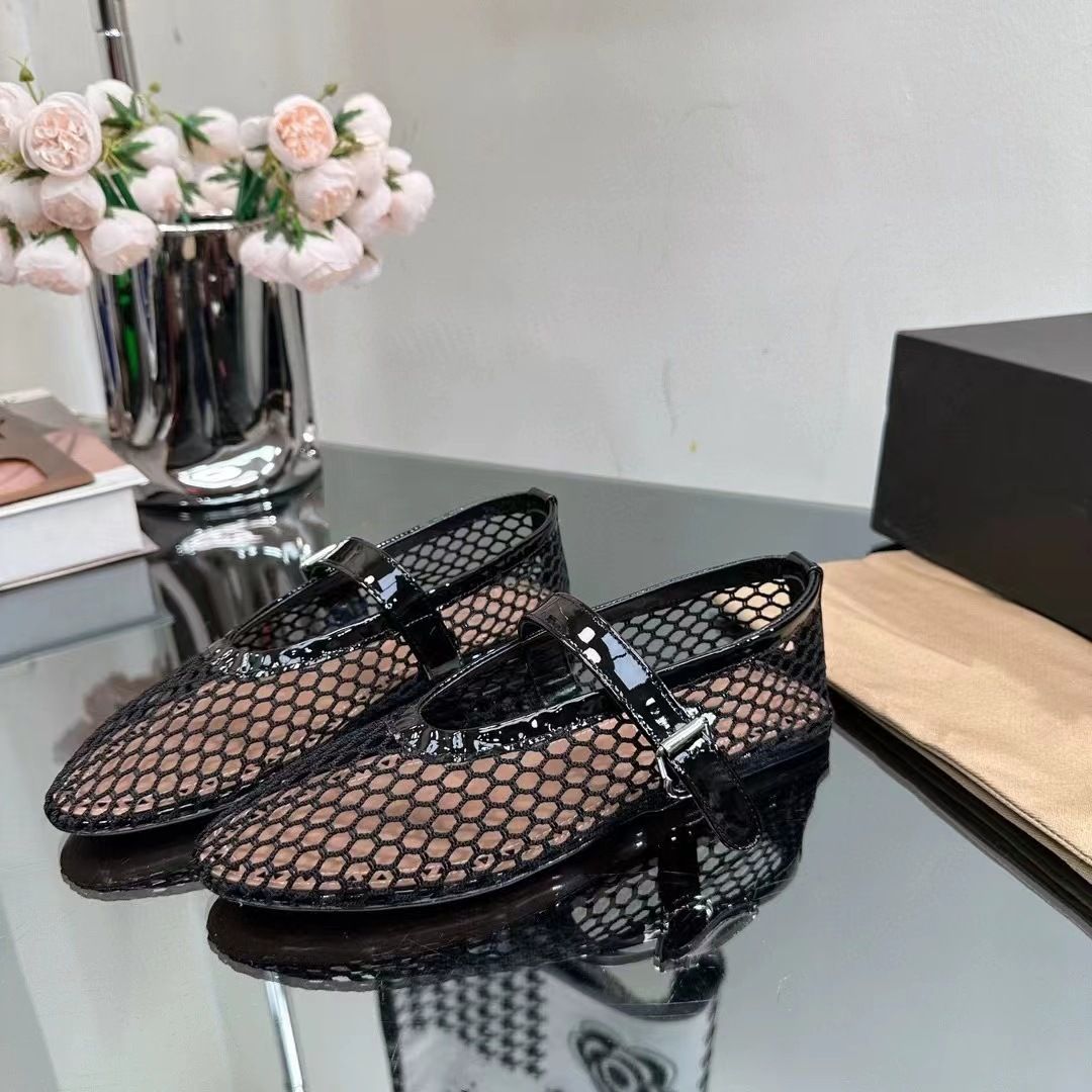 European And American Foreign Trade New Fashion Show Shoes High-End Mesh Niche Design Round Toe Ballet Flats Breathable_voghion.com