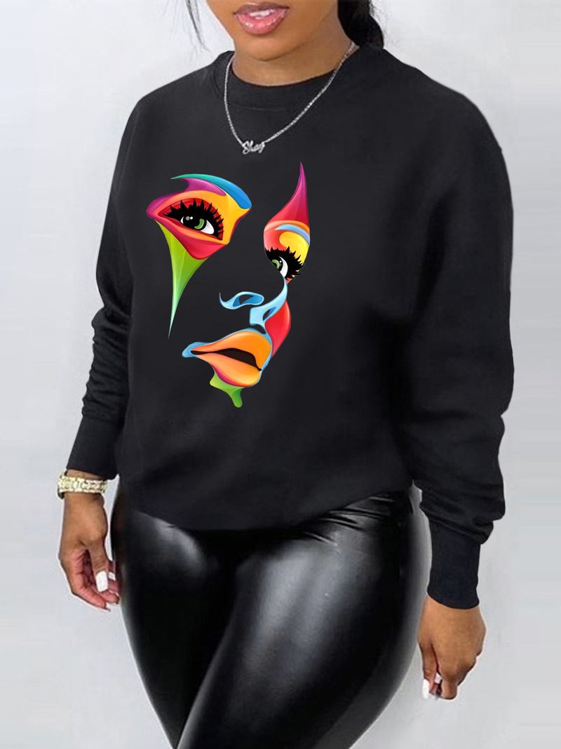 Damen Langarm bedruckter dicker Kapuzenpullover Sexy lässiger Kapuzenpullover_voghion.com