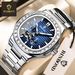 Men's Automatic Skeleton Watch With Luminous Hands, Date Display, And 50M Water Resistance - Stainless Steel Band, Round Dial, Business Style_voghion.com