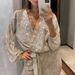 Glitter Sequin Wrap V-Neck Jumpsuit For Women - Stylish Long Sleeve Belted Romper, Casual & Party Outfit (Black, Silver,)_voghion.com
