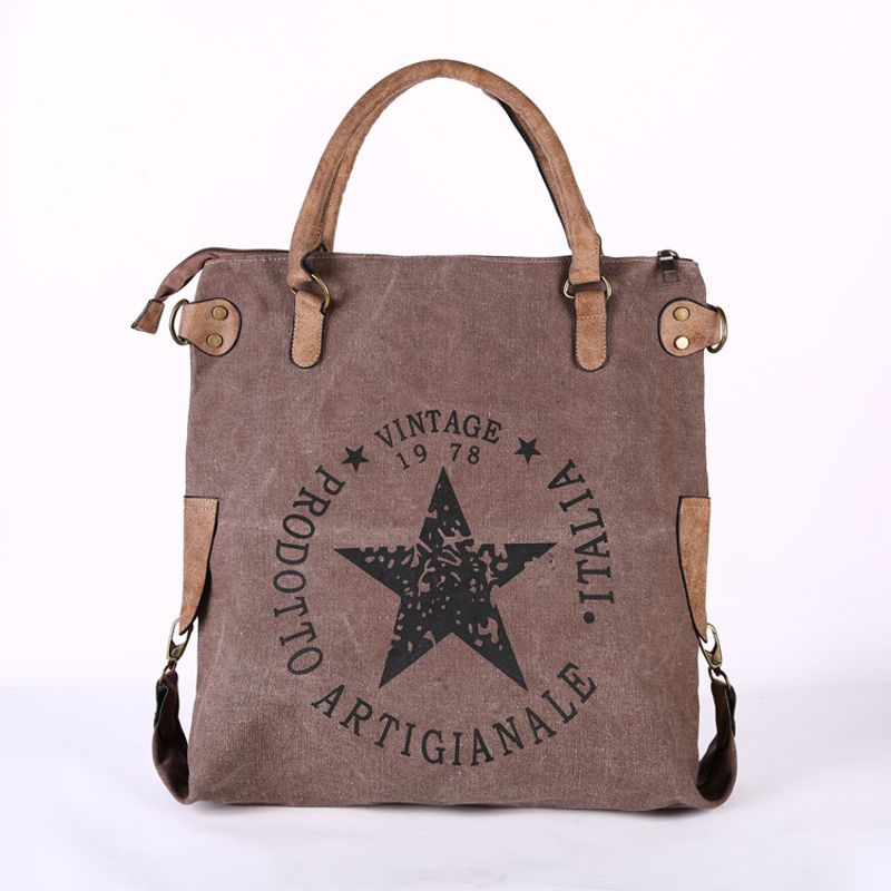 Double-use Casual Women's Bag Washed Canvas Printed Five-pointed Star Series Shoulder Bag Crossbody Bag_voghion.com