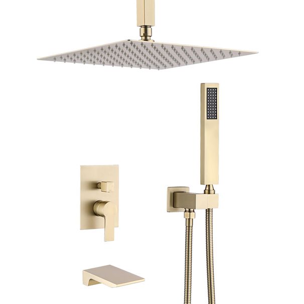 Brushed Gold 10 inches Rain Shower Faucet Sets Complete With Shower System_voghion.com