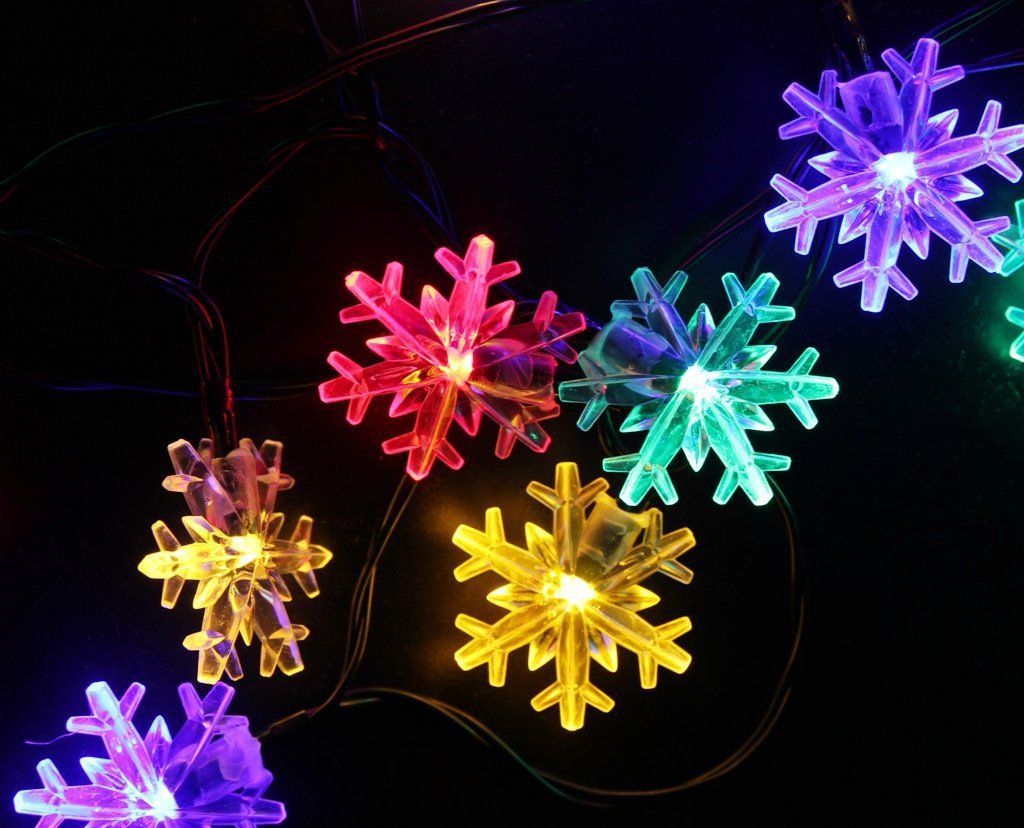 Solar Powered Christmas Lights With Snowflake & Reindeer Decorations - Warm White & Multicolor LED String Lights For Indoor_voghion.com