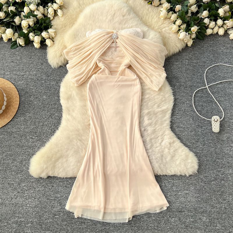 Celebrity-Inspired Sequin Tube Dress - Slim Fit Waist With Mesh Detailing, Elegant Evening Gown For Special Occasions​​_voghion.com