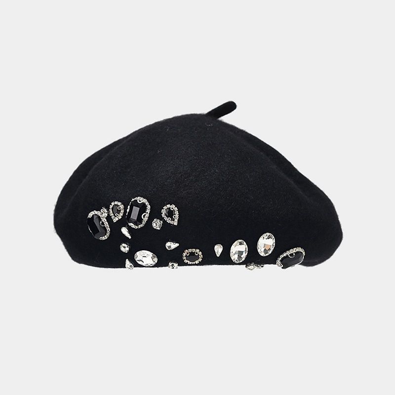 Uld malerhat Retro hundrede knophat Efterår/vinter web rød mode rhinstens baret_voghion.com