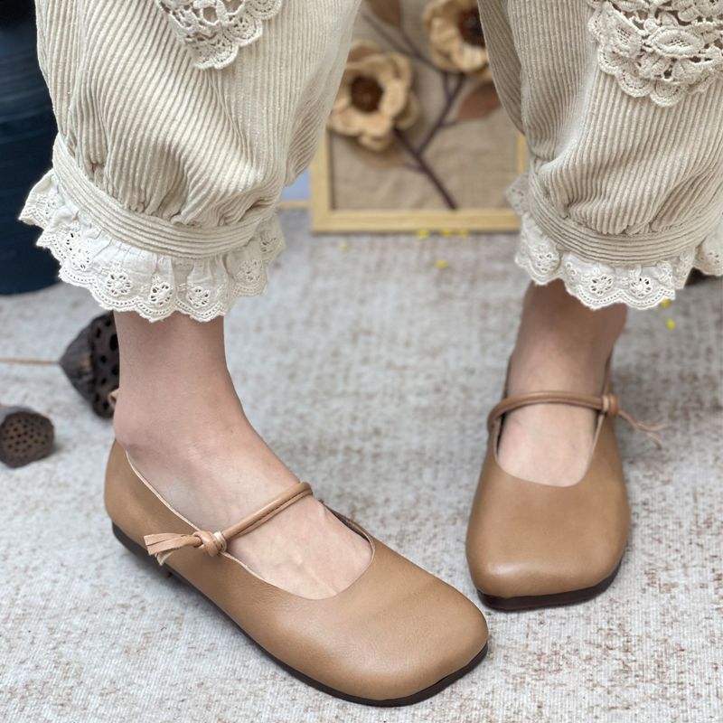 Pantofi casual pentru femei cu talpă de cauciuc, culoare pură retro de primăvară și vară_voghion.com