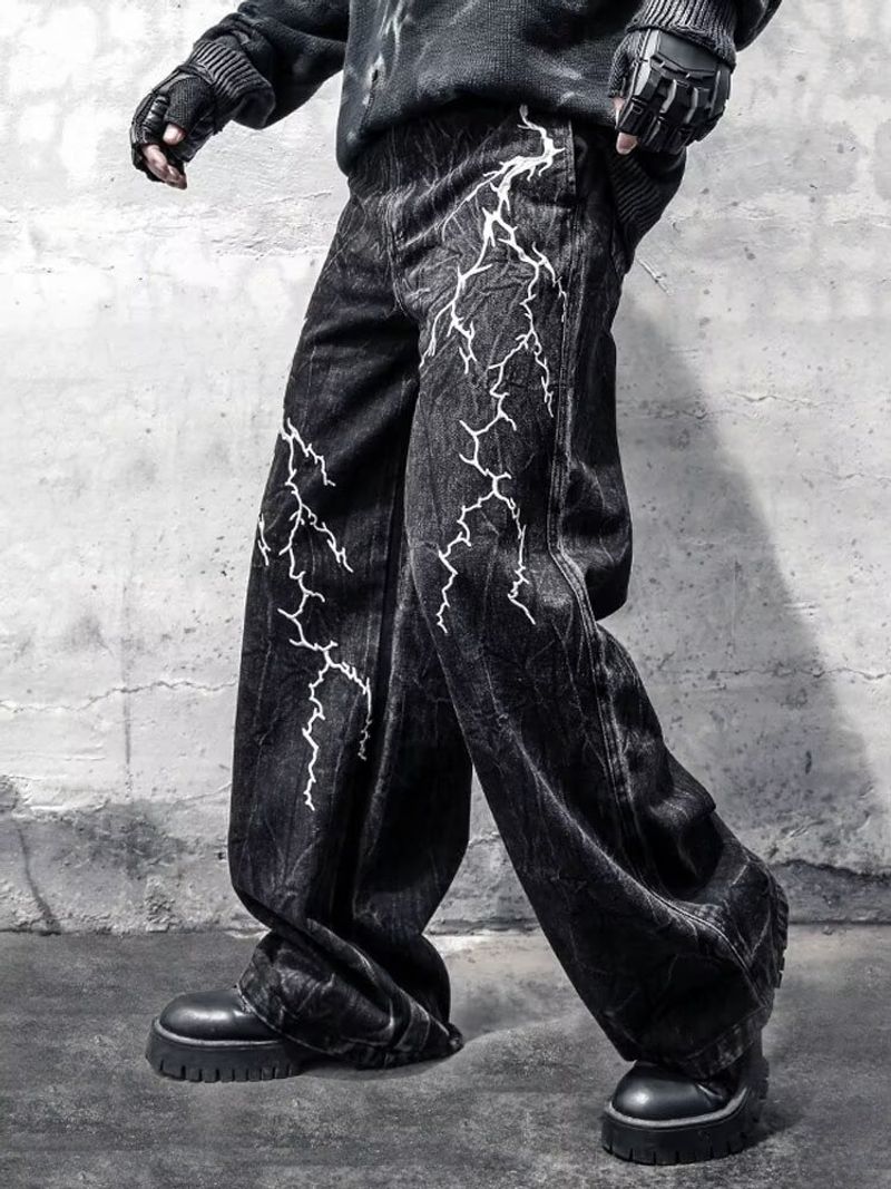 Herrenbekleidung Mode High Street gewaschene bestickte Jeanshose Retro-Jeans-Stil Distressed Straight_voghion.com