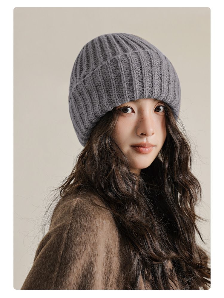 New Winter Women's Balaclava Hat, Outdoor Warm Woolen Hat, Thickened Face Enhancing Small Knitted Hat, One Hat, Two Straps_voghion.com