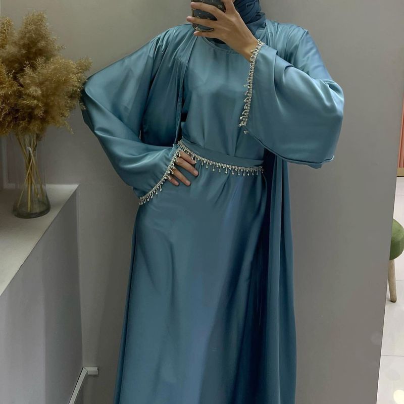 Women's Spring And Summer Solid Color Beaded Dress Crystal Chain_voghion.com