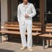 Men's Autumn Casual Single Breasted Lapel Linen Shirt Cardigan Long Sleeved Trousers Suit_voghion.com