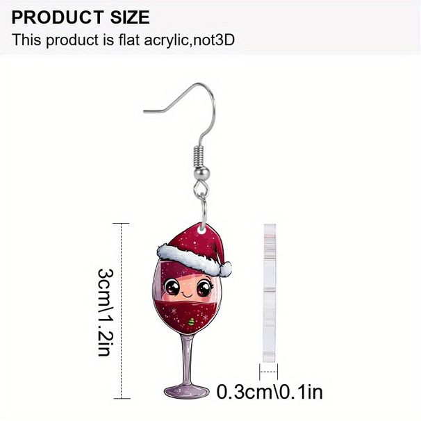 Ein Paar Weingläser gepaart mit einer Weihnachtsmütze - Acryl-Anhänger-Ohrringe, Charming Pie_voghion.com