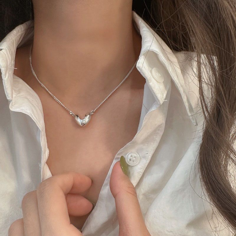 Sterling VENUS Silber Liebe Herz Glatte Halskette für Frauen Mädchen Nette Mode Unregelmäßigen Schmuck Geschenk Dropshi_voghion.com