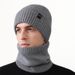 Autumn Winter Warm Versatile Men's Fleece-Lined Thickened Ear Protection Knitted Hat Scarf Gloves Two-Piece Set_voghion.com