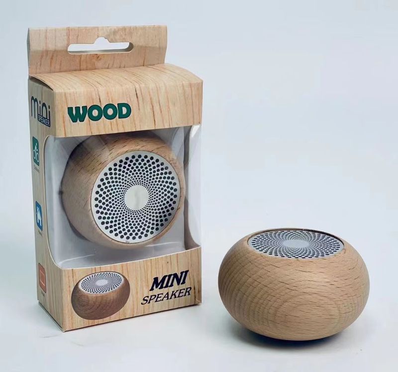 Caixa de som Bluetooth de madeira - Mini caixa de som portátil com graves profundos e design retrô (madeira maciça artesanal, áudio sem fio para presente)_voghion.com