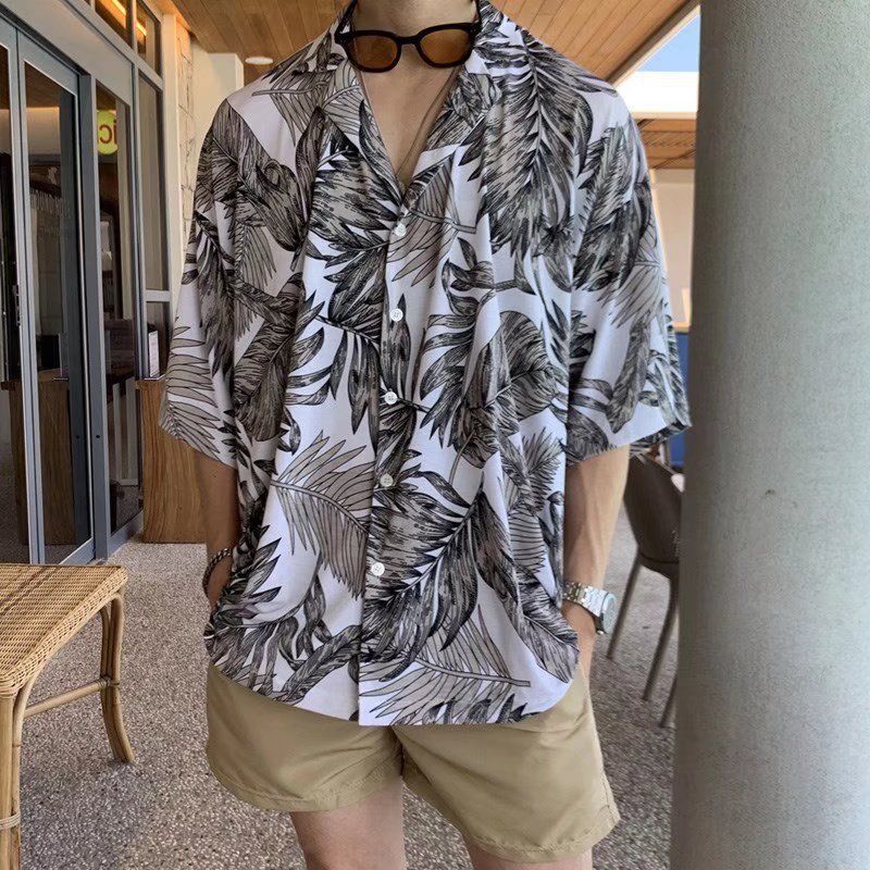 Herenkleding Overhemd Bloemen Heren Zomer Korte Mouw Strandoverhemd Zee Strand Eiland Kleding Palmblad Cubaanse Kraag_voghion.com