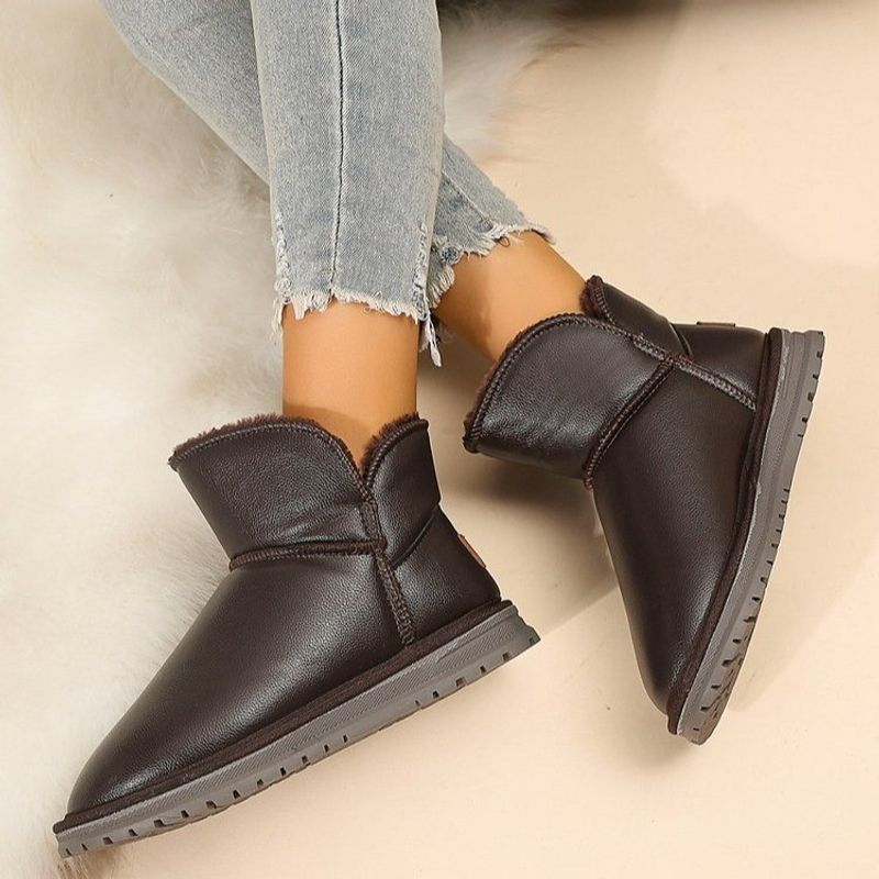 Large size cotton shoes solid color warm thick soled women's cotton boots short boots casual style_voghion.com