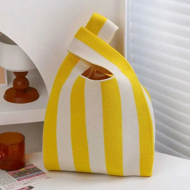 Reusable Wrist Handbag Strip Fem Shopping Large Capacity Knitted Bucket Bag Y241106_voghion.com