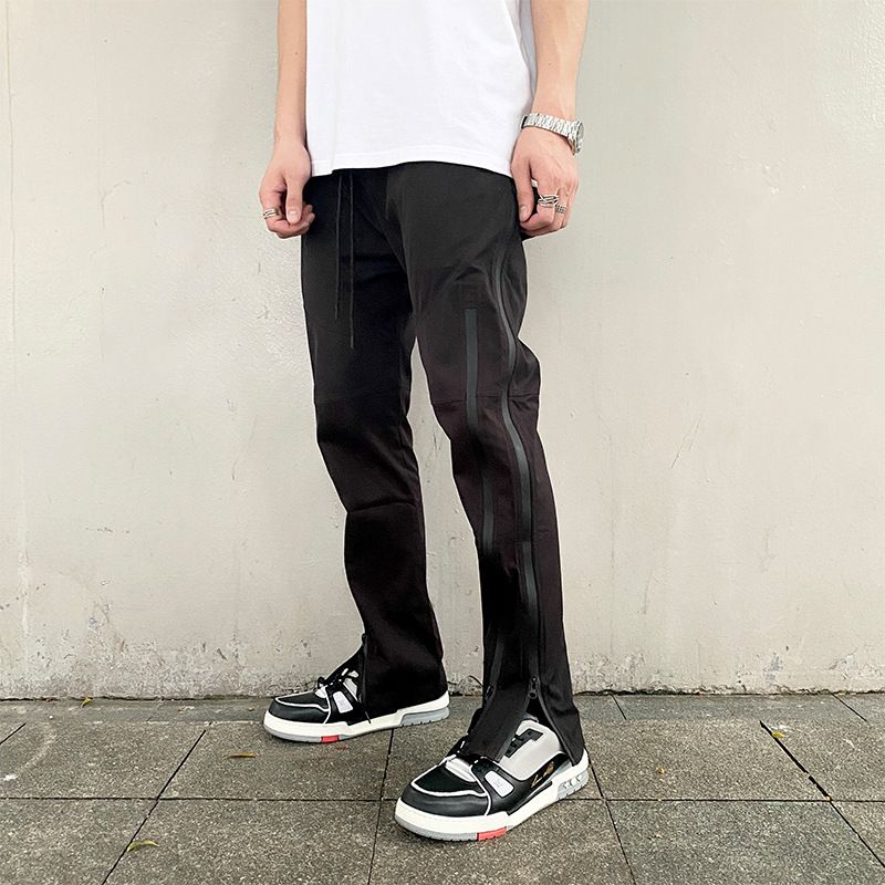 Premium Products High Street Black Nylon Waterproof Zipper Function Vibe Style Slit Slim Casual Workwear Pants Trendy Brand Men_voghion.com