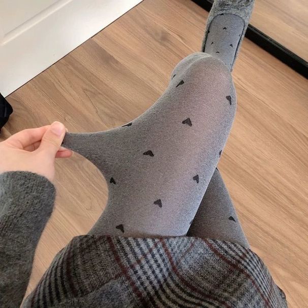 Women's Socks Velvet Tights With Embossed Patterns – Grey Heart/Dot Lace Leggings (One Size, 120D)_voghion.com