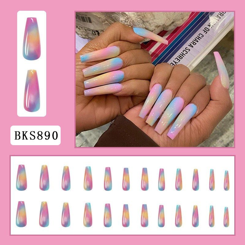Nail Strips Long Ballet Nails Rainbow Nails Nails Nail Art Patches Finished Products Nails Wearable Nails_voghion.com