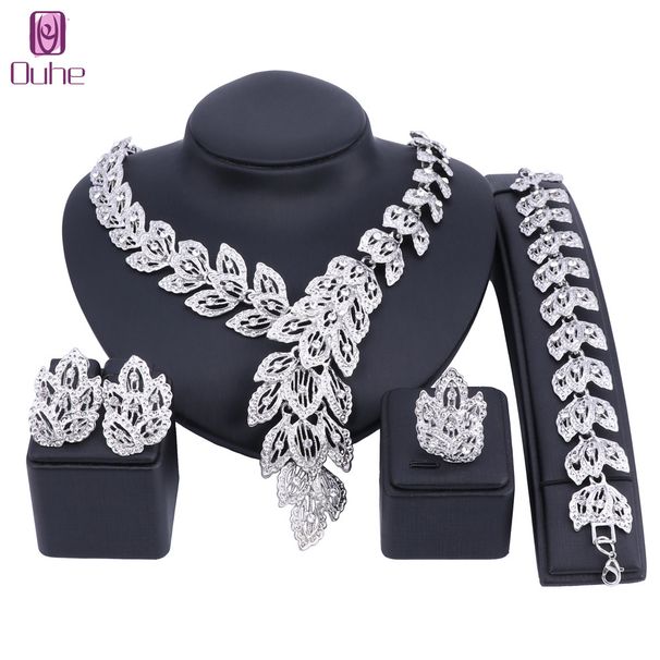 Nuovo colore argento matrimonio nigeriano perline africane set di gioielli moda donna set di gioielli in cristallo di Dubai_voghion.com