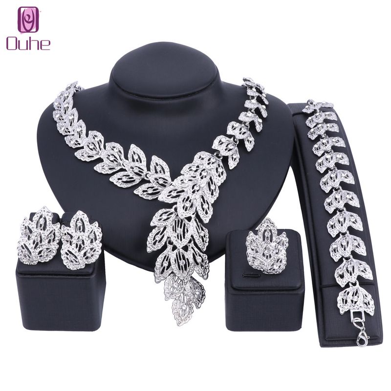 New Silver Color Nigerian Wedding African Beads Jewelry Sets Fashion Women Dubai Crystal Jewelry Set _voghion.com