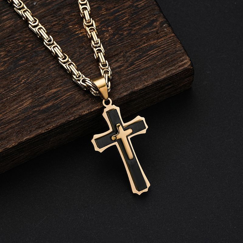 Three-Layer Jewelry Cross Titanium Steel Bold Necklace Men's Hip-Hop Accessories_voghion.com
