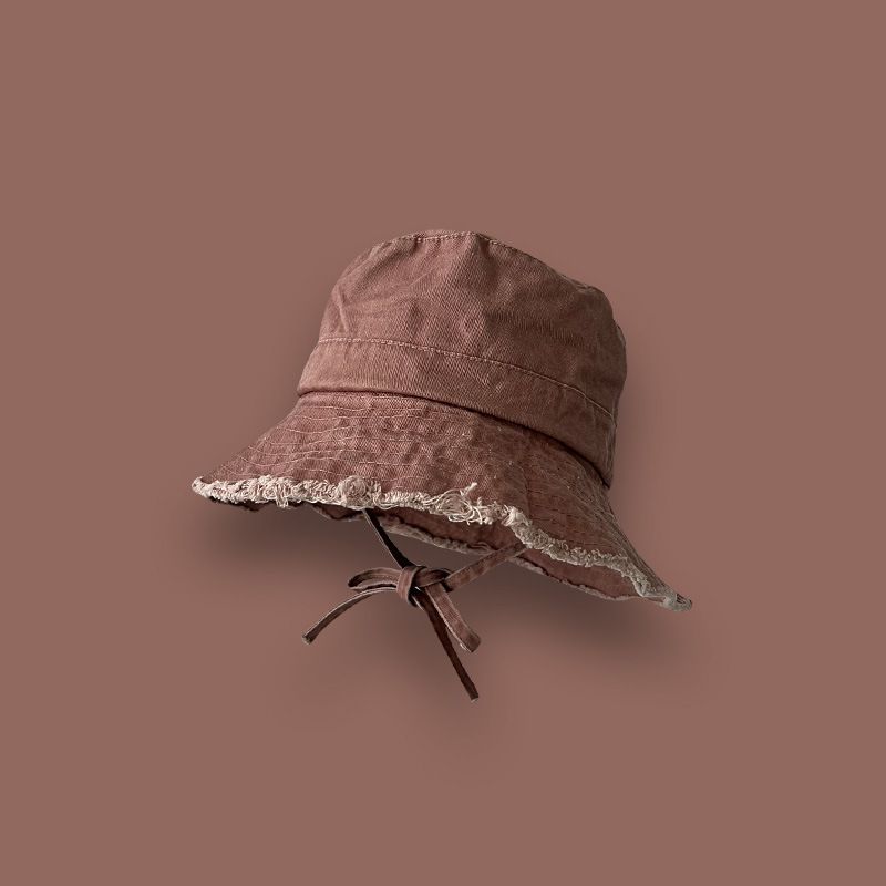 Dopamine gewassen denim ruwe rand riem vissershoed kinderen mannen zomer gezicht kleine retro zonnebrandcrème bassin hoed_voghion.com