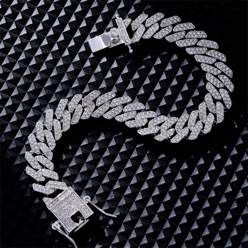 Pulsera de diamantes de hip hop, cadena cubana de diamantes de 14mm, collar de pulsera punk con personalidad para hombre_voghion.com