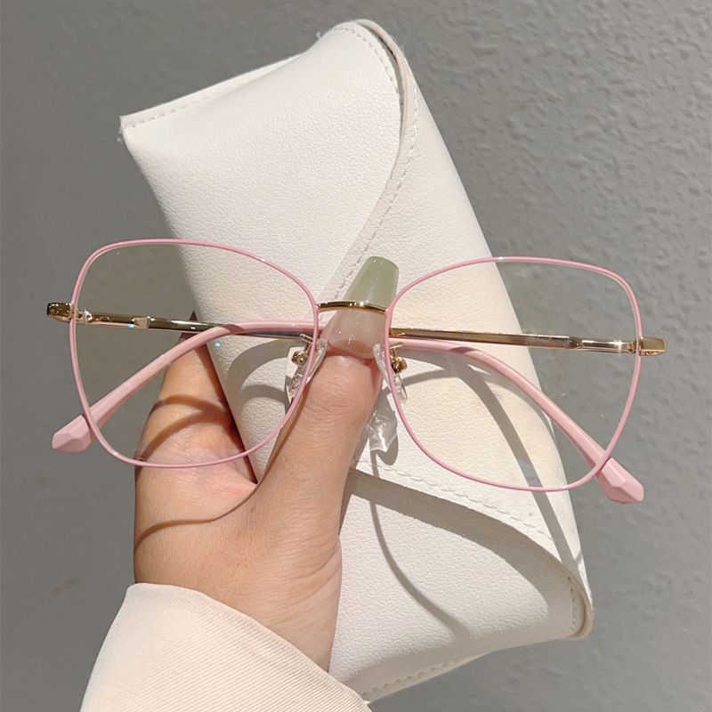 Nuovi occhiali anti-blu con montatura in metallo e gamba a molla alla moda, versione coreana di alta qualità, luce piatta semplice ed elegante_voghion.com